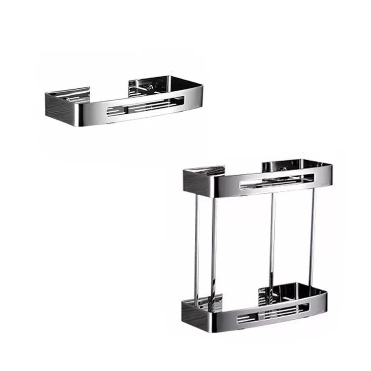 Стеллаж для хранения в ванной из нержавеющей стали 304 Двухслойная квадратная стойка для ванной комнаты Стеллаж для стирки и купания Четыре угловых стеллажа Кухонная полка для приправ