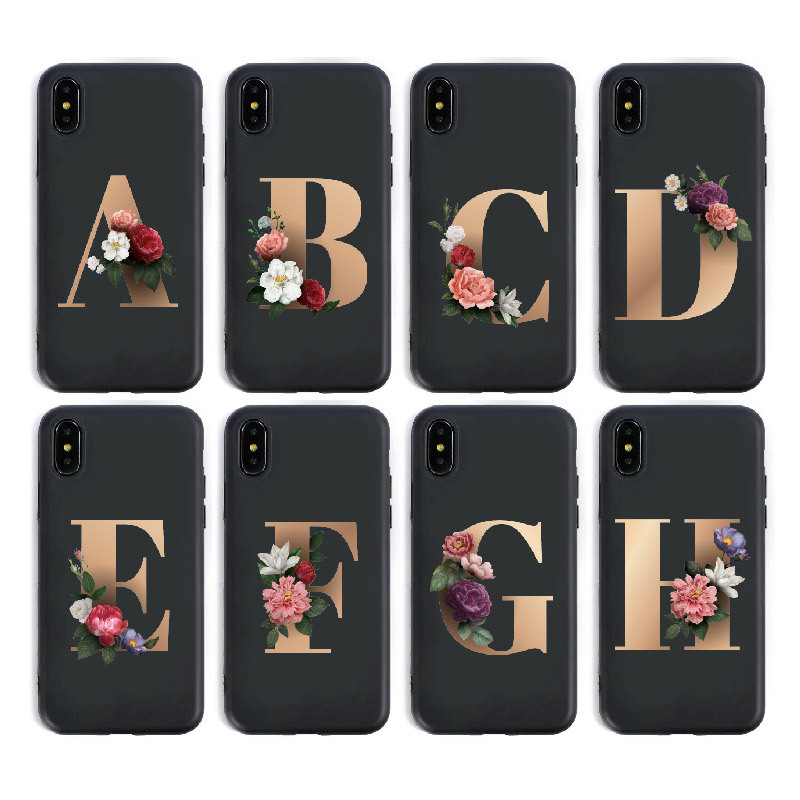 创意26个英文字母带花适用iPhone14手机壳13磨砂软壳TPU全包保护