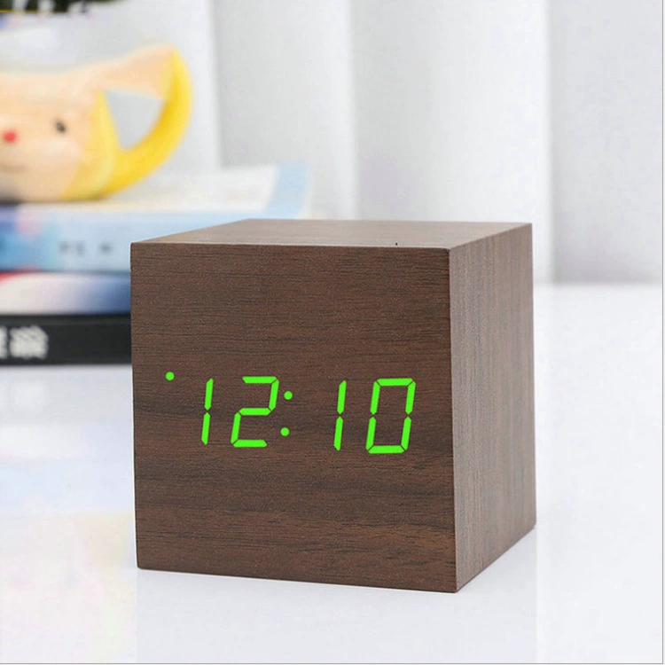 Spot Mini деревянные часы LED часы будильник звук управления ночи креативный настольный часы студент