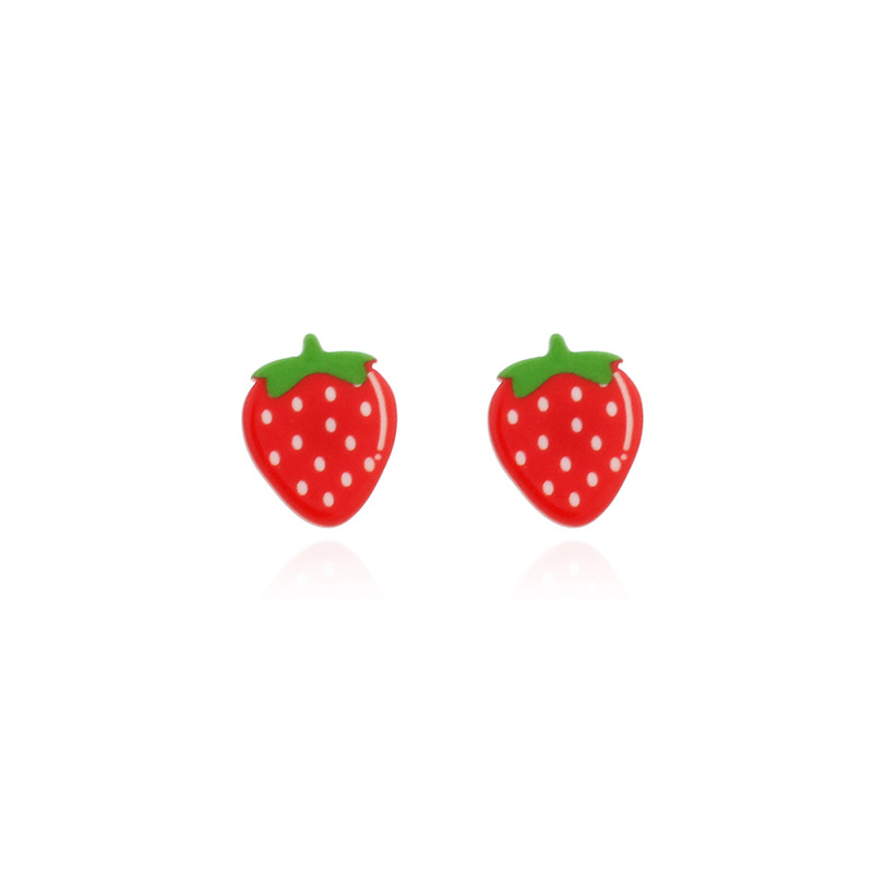 Korean Fruit Childlike Bright Color Strawberry Cherry Acrylic Women's Earrings Set display picture 10
