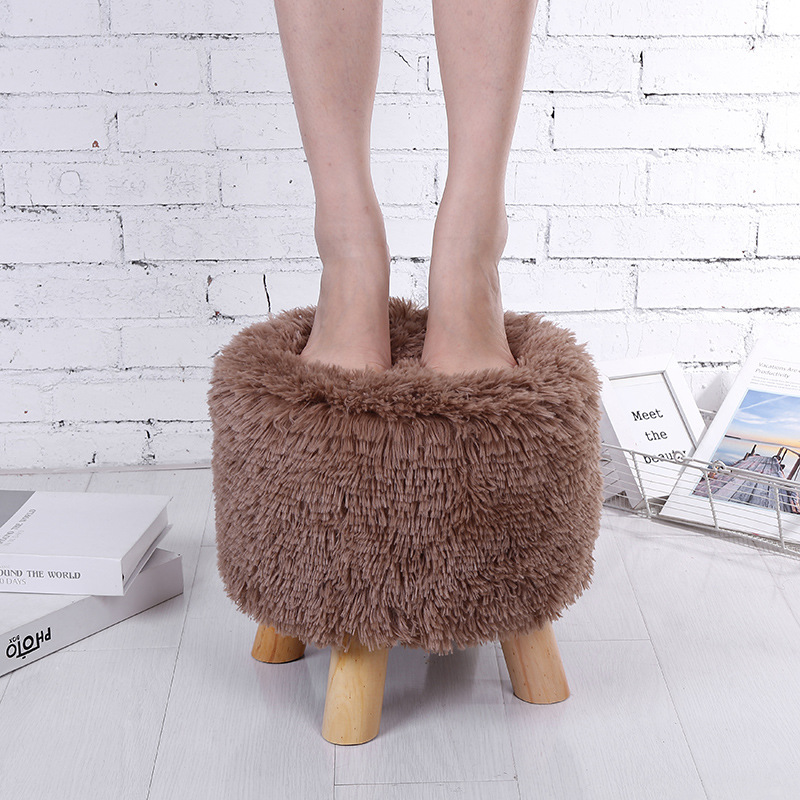 Taburete de madera de felpa taburete de madera maciza para cambiar zapatos taburete de tela extraíble y lavable taburete de pino taburete redondo taburete móvil al por mayor de fábrica