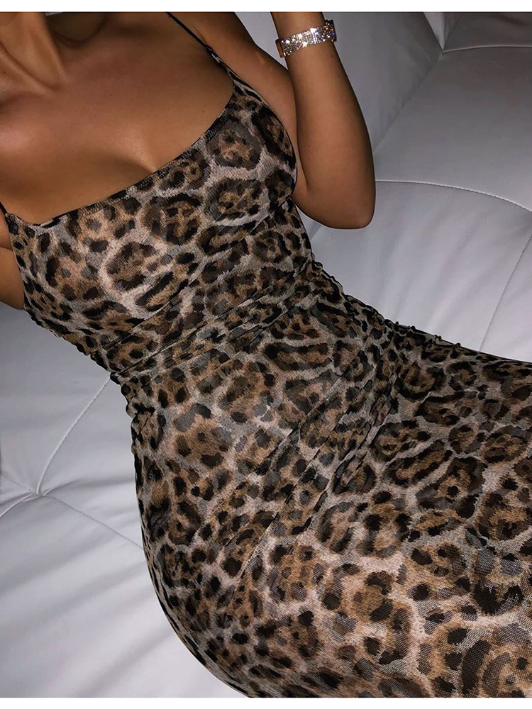 leopard print sling long dress NSHT64375