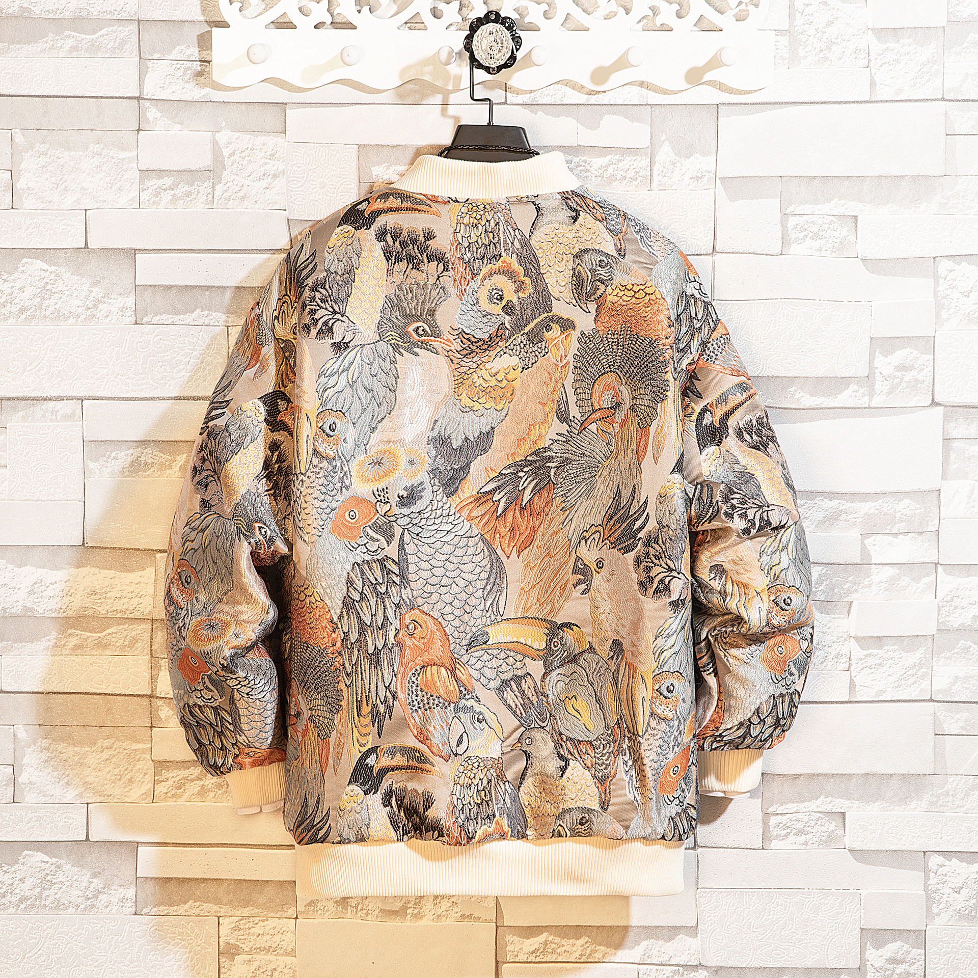 Winter New Men's Animal Embroidered Jacquard Cotton Thickened Stand Collar Jacket Large Size Loose Baseball Clothes Cotton Jacket