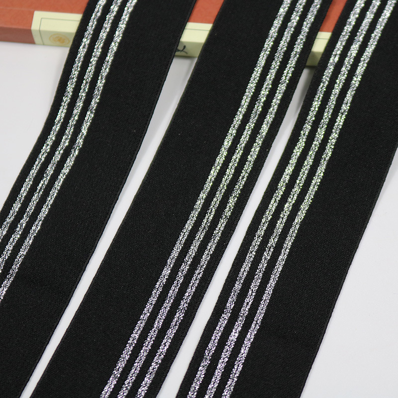 现货4cm银丝条纹松紧带 弹力磨毛金银丝弹力单 裙子提花橡筋织带