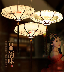 Chinese-style new Chinese style pendant lamp imitating ancient hand-painted ink wash painting lantern, hotel restaurant creative tea house wedding celebration lighting