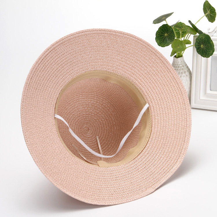 Cappello di paglia da donna per l'estate, ideale per gite in spiaggia, vacanze, protezione solare, con fiocco e accessorio per la protezione solare._voghion.com