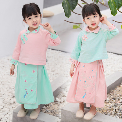 Children's clothing girl Hanfu spring and autumn girl Improvement Dress suit Two piece set children Ruskirt Embroidery ancient costume suit
