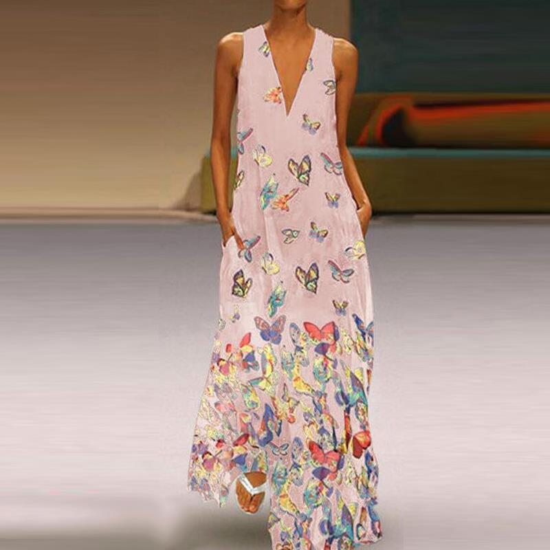 Bohemian Butterfly Print Maxi Dress
