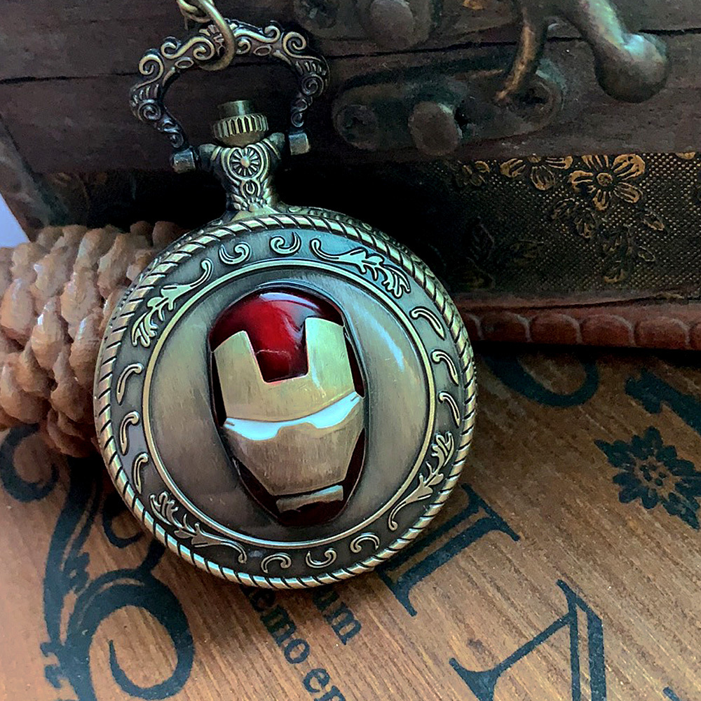 大号古铜色蒙面超人面具 复古翻盖数字白面钟表 一件代发3010