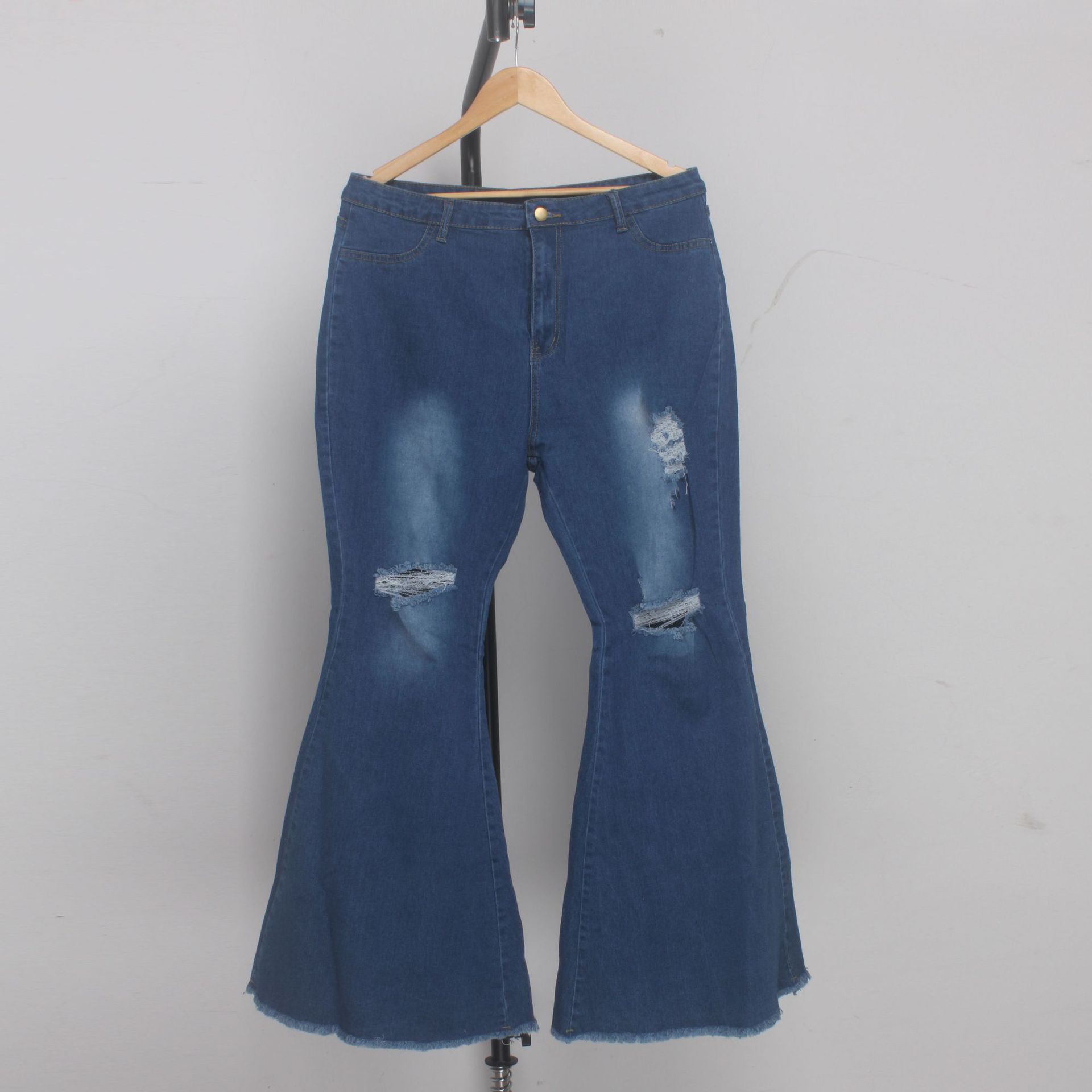 Holes Stretch Slim Plus Size Flared Jeans NSSF89989