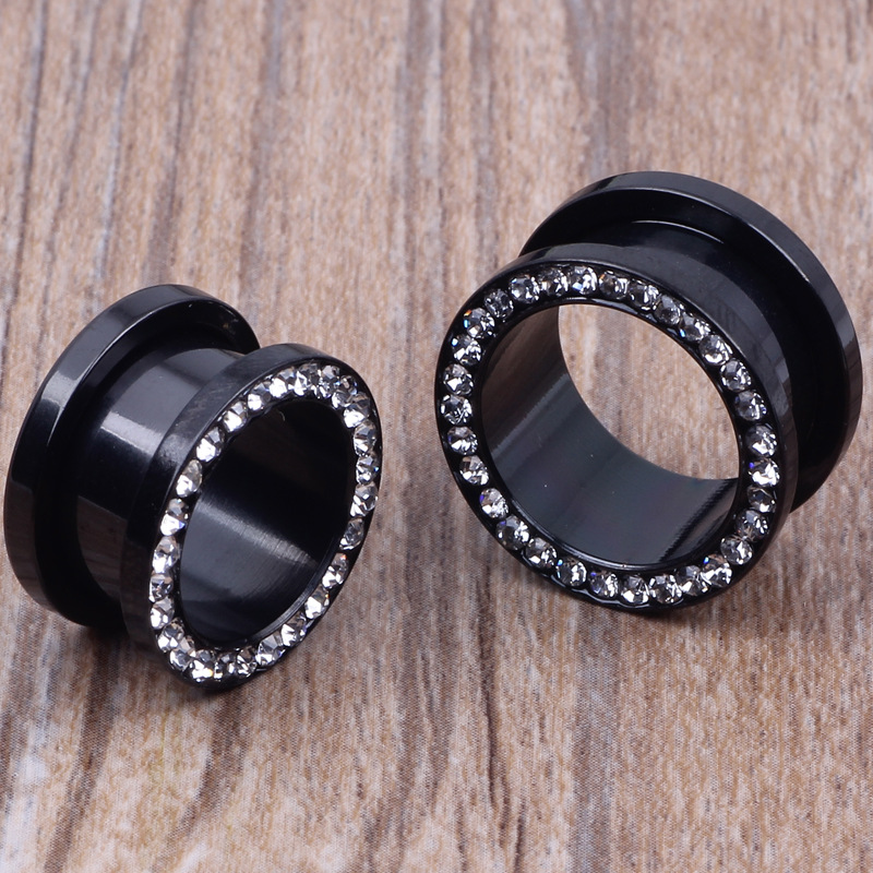 Black Clip Drill I-Shaped Ear Expander Earring 16mm Stainless Steel Body Jewelry detail image 7