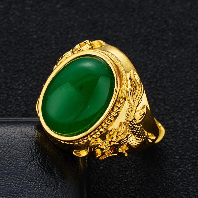 Nuevos accesorios transfronterizos Vietnam oro imitación ágata anillo domineering abierto hombres chapado 24K imitación oro Calcedonia anillo