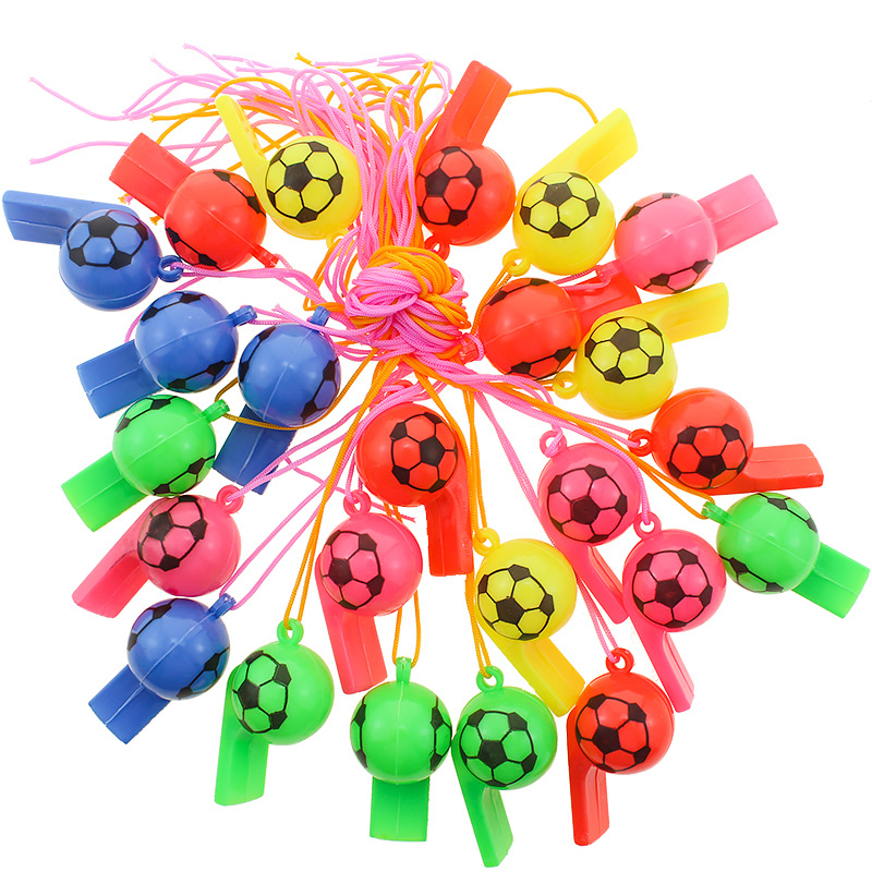 Nueva cara sonriente silbato Copa Mundial de los aficionados al fútbol silbato de plástico colorido para niños silbato puesto de empuje regalos