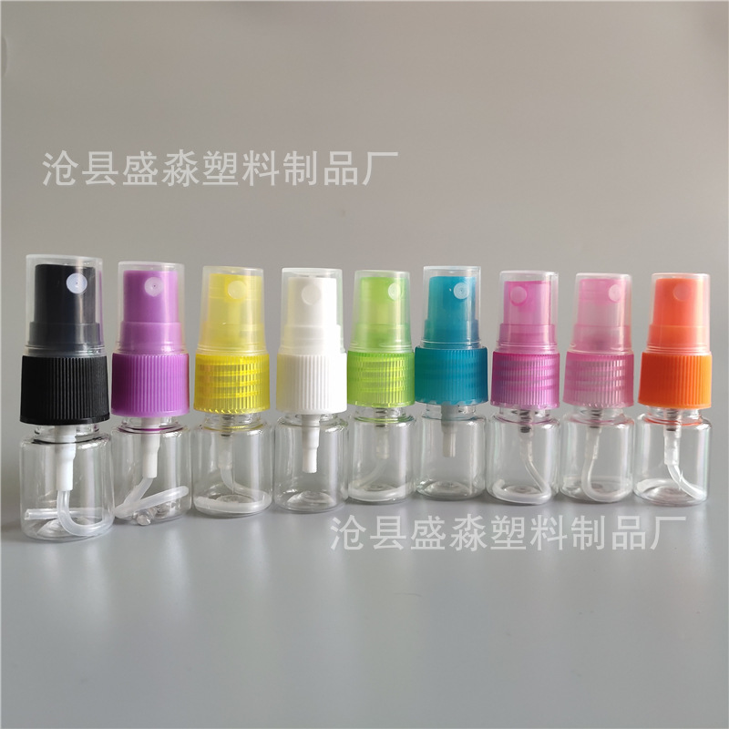 Venta al por mayor 5ml spray sub-botella de spray de plástico botella de plástico para mascotas botella de perfume de hombro plano