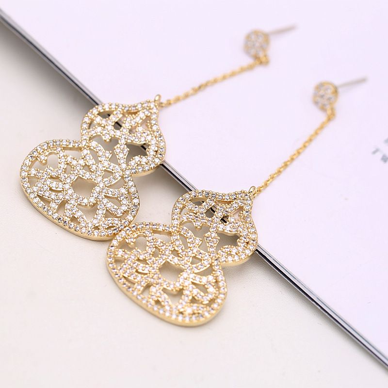 Earrings Large Gourd Long Silver Needle Earrings Lace Hollow Earrings Zircon Long Earrings Wholesales  Fashion display picture 8