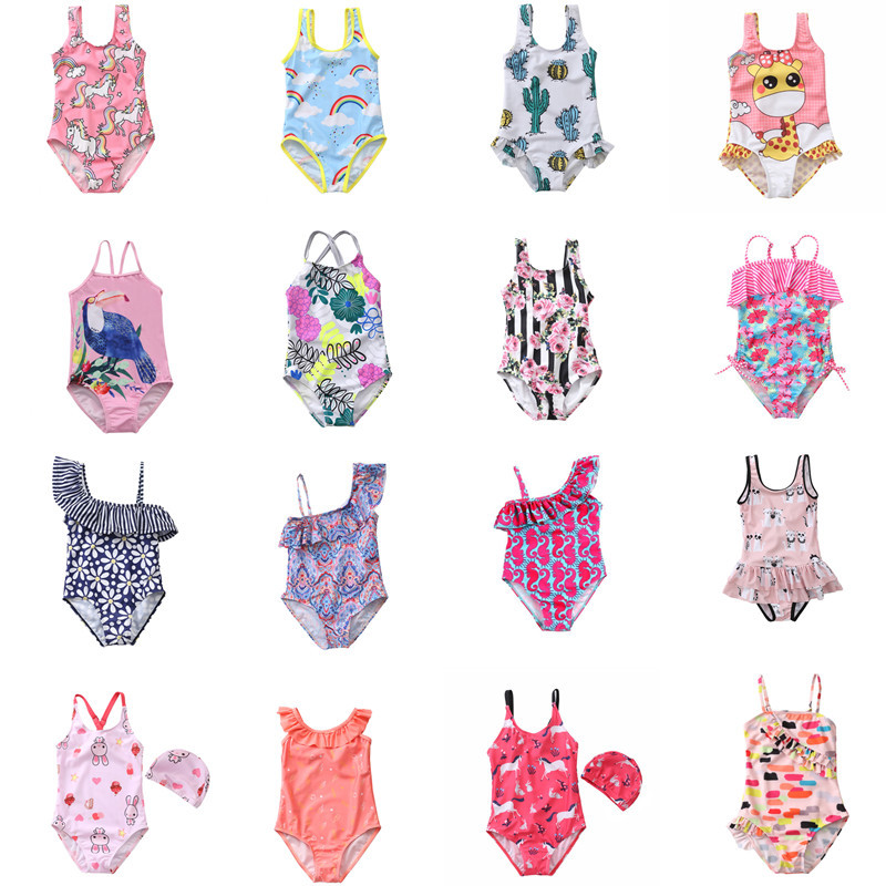 children Swimsuit Conjoined Europe and America unicorn printing Infants Swimwear children baby girl Swimming suit