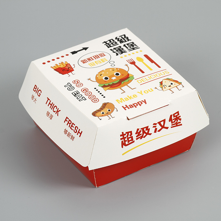 Disposable hamburger box, foldable takeout snack burger packing box, food packaging, fast food paper box