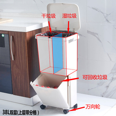 嘉躍分類垃圾桶家用大號雙層有蓋雙桶幹濕分離廚房客廳環保垃圾筒