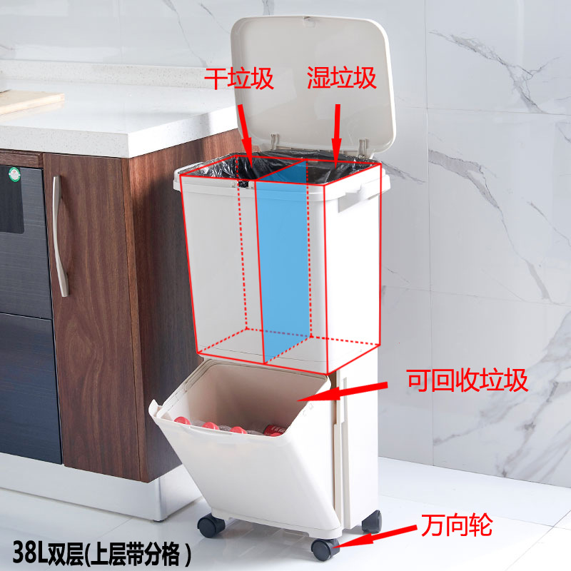 嘉躍分類垃圾桶家用大號雙層有蓋雙桶幹濕分離廚房客廳環保垃圾筒