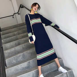 1811秋冬新款毛衣慵懒风宽松长款毛衣裙过膝加厚打底针织连衣裙女