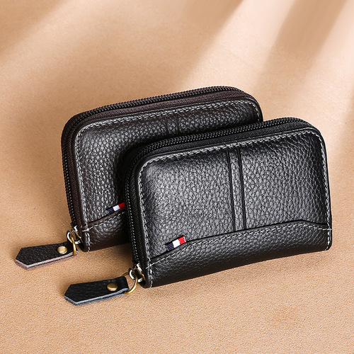 New version of high-end genuine pickup bag, pebbled pattern women’s spliced ​​coin purse, cowhide men’s business card bag