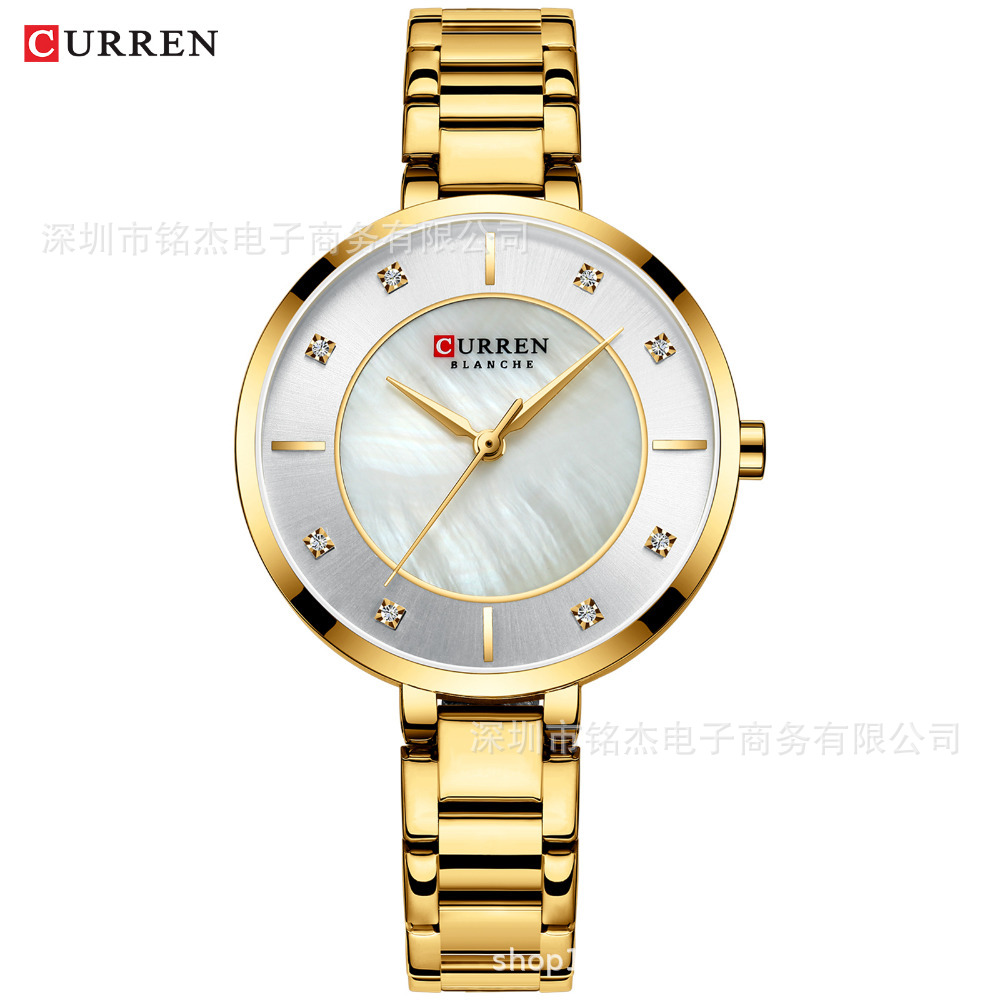 カーレン9051カジュアルレディーススチールベルト腕时计シンプルなファッションレディース防水クォーツ时计レディース时计