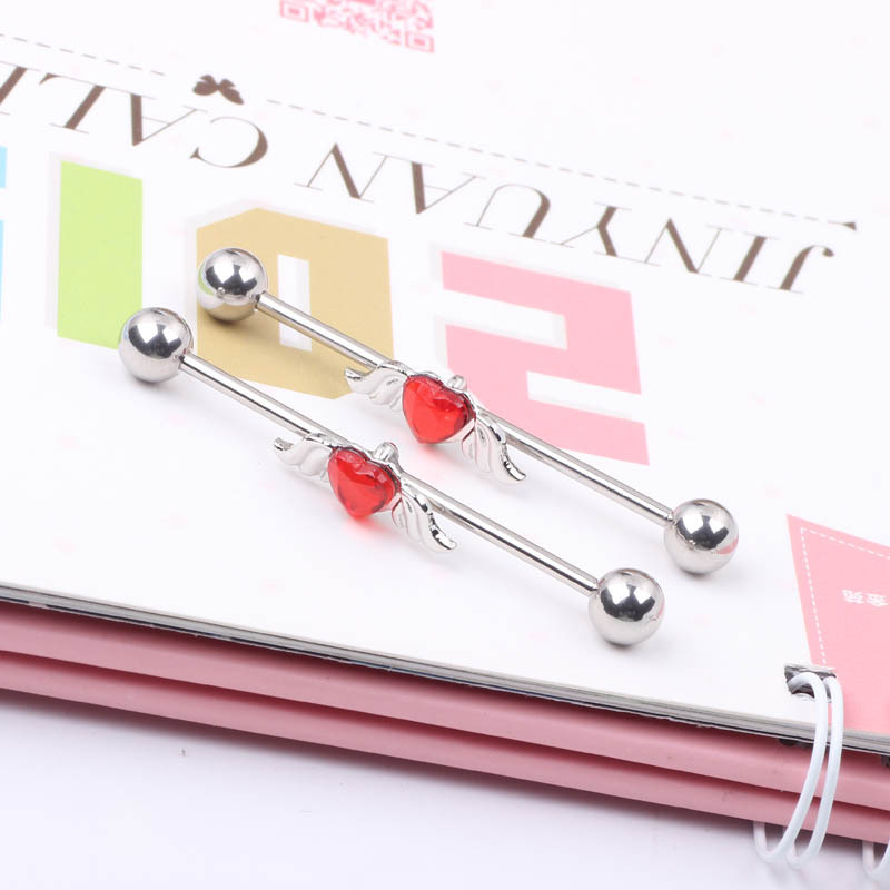 Heart-Shaped Long Rod Industrial Ear Studs Stainless Steel Cartilage Barbell Piercing Jewelry detail image 10