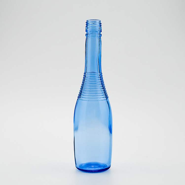 厂家批发300ml保龄球圆形螺口浅蓝色透明玻璃瓶 制作logo白酒瓶