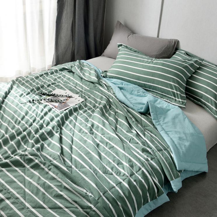 ins日式水洗棉夏被空調被夏涼被可水洗簡約條紋單雙人夏天薄被子