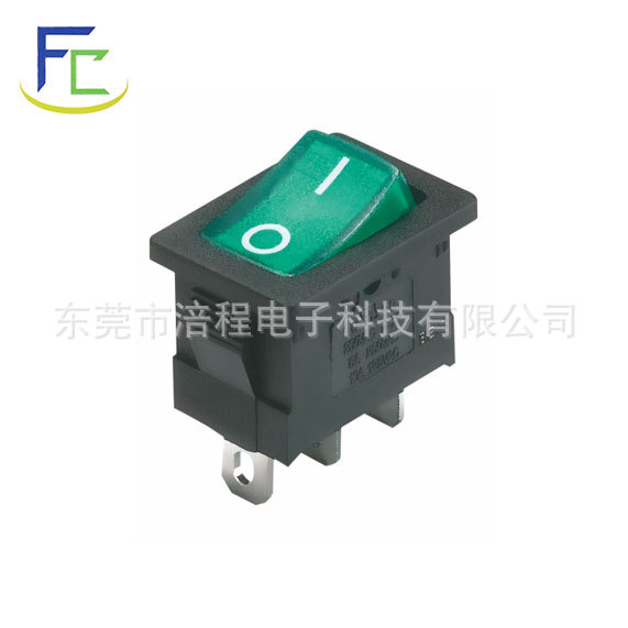 厂家直供带灯三脚二挡船型开关绿灯 翘板开关21X15 方形电源开关