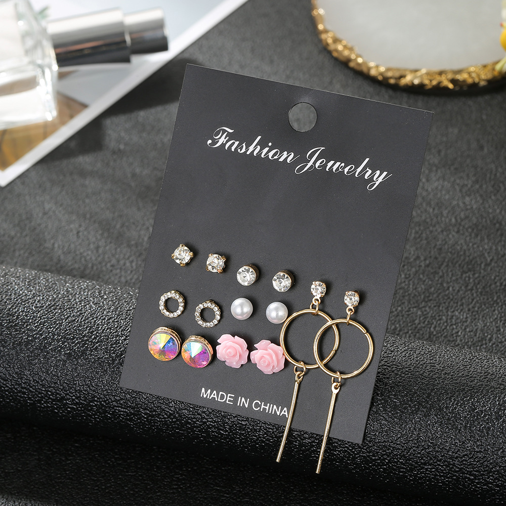 New Crystal Earrings 7 To South Korea Gas Allergy Simple Earrings Set Wholesale Fashion Jewelry display picture 4