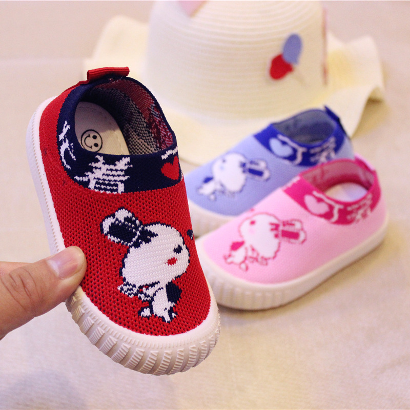 春季新韓版男女童卡通針織布軟底鞋防滑TPR底小童學生鞋23-28