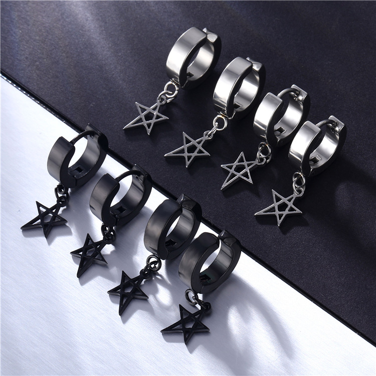 1 Piece Lady Pentagram Titanium Steel Plating Hollow Out Drop Earrings display picture 1