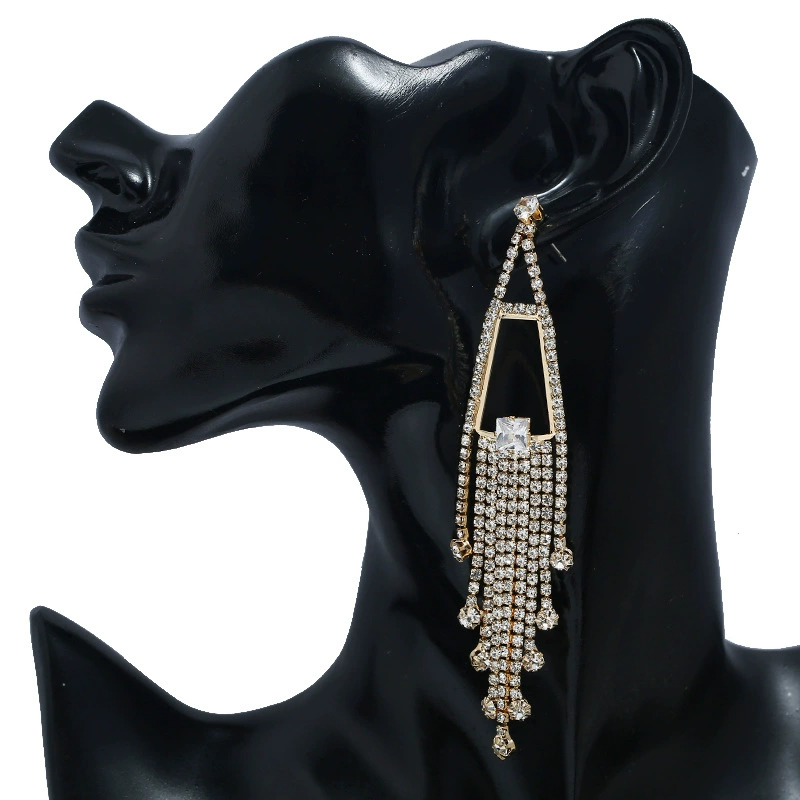 Shiny zirconium with tassels, earrings