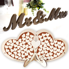 Factory Direct Supply Wooden Wedding Supplies Double Heart Check-in Desk Centerpiece Wood Craft Lover's Check-in Book