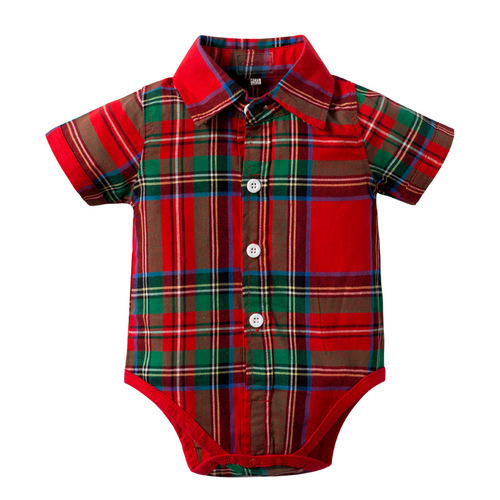 Cross-border European and American summer baby boy gentleman's suit overalls shorts short-sleeved plaid jumpsuit tie four-piece set
