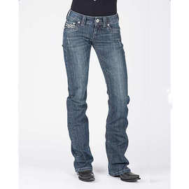 现货销售亚马逊跨境女式牛仔裤刺绣微喇修生显瘦女士牛仔裤长裤