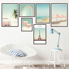 Wall stickers pink fresh ins scenery bedroom stickers living room bedroom warm simple decorative painting coconut sea breeze