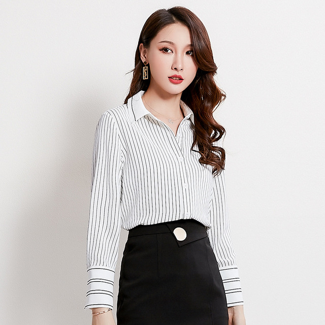 Stripe shirt Autumn cardigan blouse Chiffon shirt