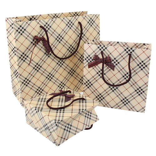 Yellow business plaid gift portable gift bag paper bag hand bag gift packaging bag clothing bag gift bag