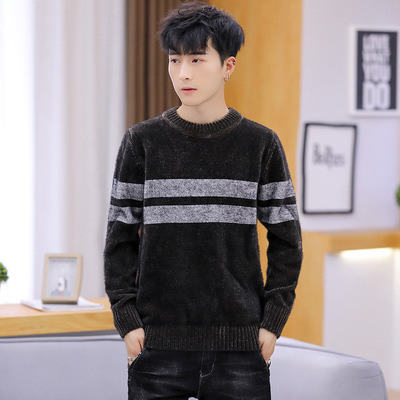 针织衫男款圆领仿水雪貂绒男士春秋季仿貂毛衣韩版潮流外穿