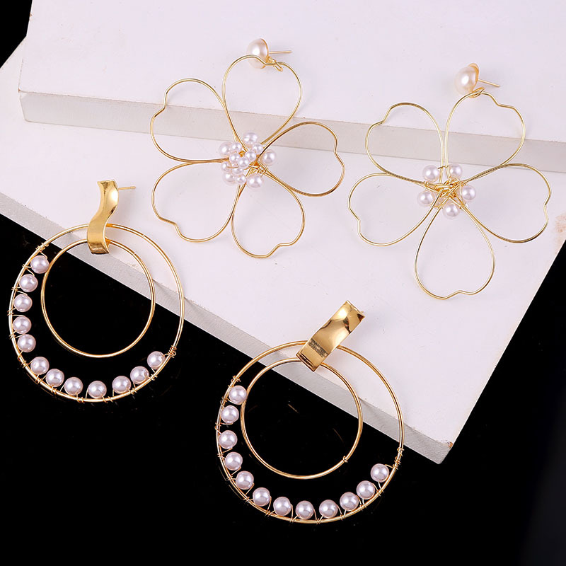 Earrings Geometric Long Baroque Pearl Earrings New Hand-woven Exaggerated Earring Jewelry display picture 7