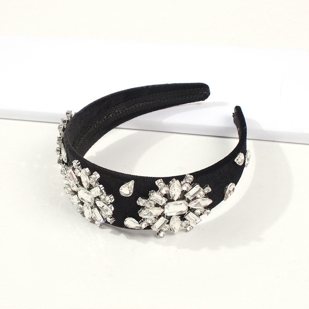 New Diamond Fashion Hair Accessories Vintage Wide Edge Gold Velvet Headband display picture 9