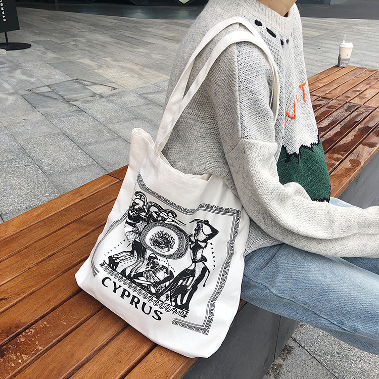 Bolso de la lona retro griego chiprus carta de un solo hombro bolso de las mujeres bolso de mano nicho