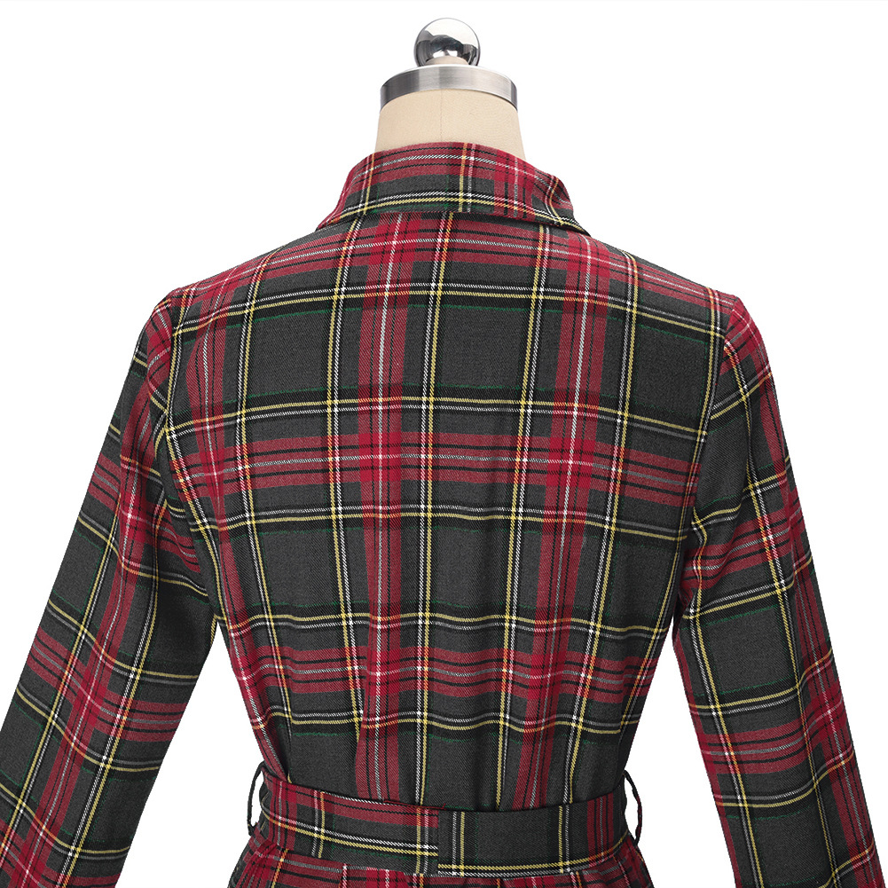 New Women Autumn And Winter Long-sleeved Plaid Strippy Waist Shirt Cardigan