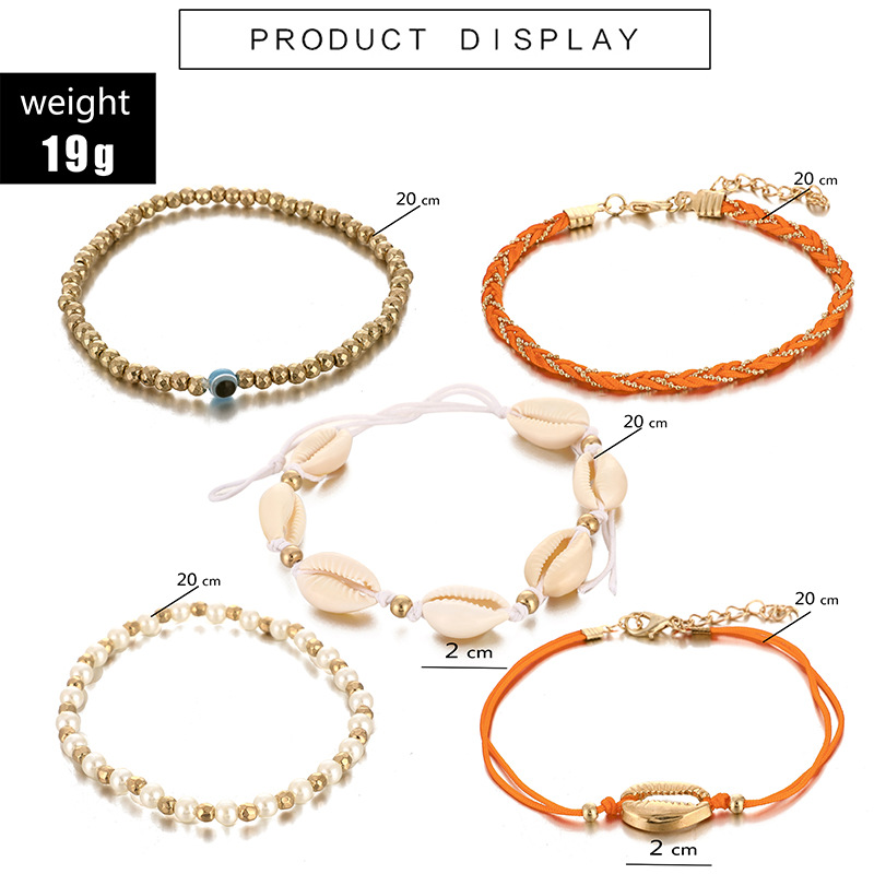 Bohemia Hand-woven Wax Thread Rice Beads Eyes Conch Shell Anklet 5-piece Set Wholesales Fashion display picture 12