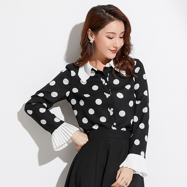 Autumn bell sleeve cardigan blouse Long Sleeve Chiffon bobbin shirt