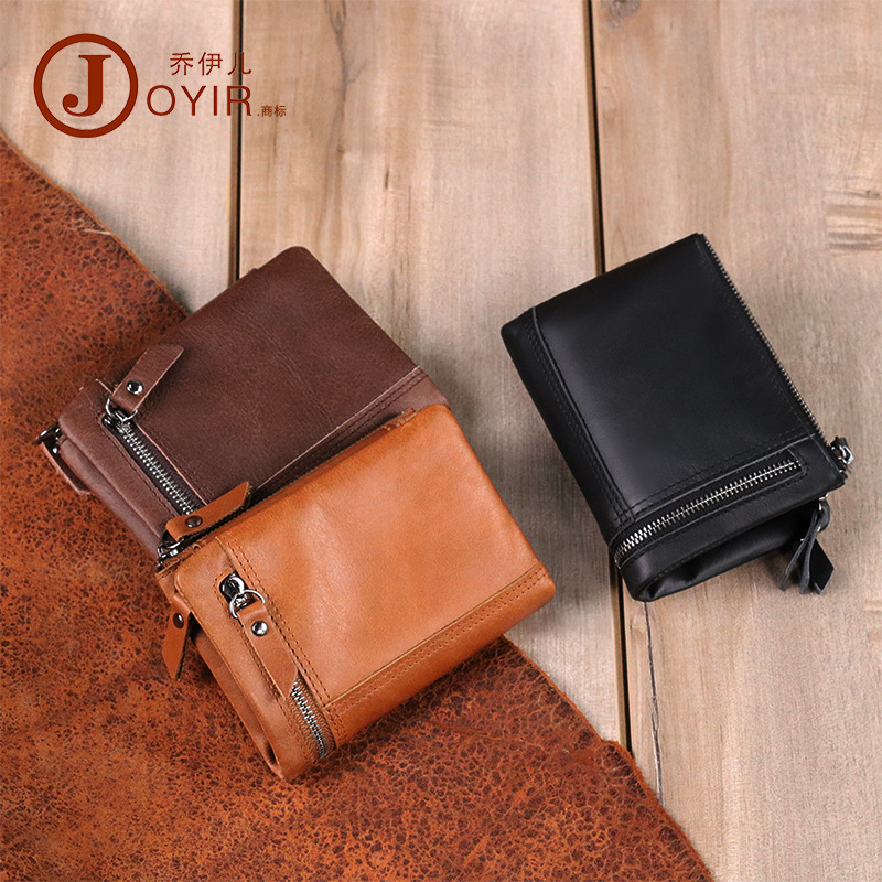 亚马逊 rfid多卡位男士钱包休闲时尚短款零钱包复古真皮钱包 男