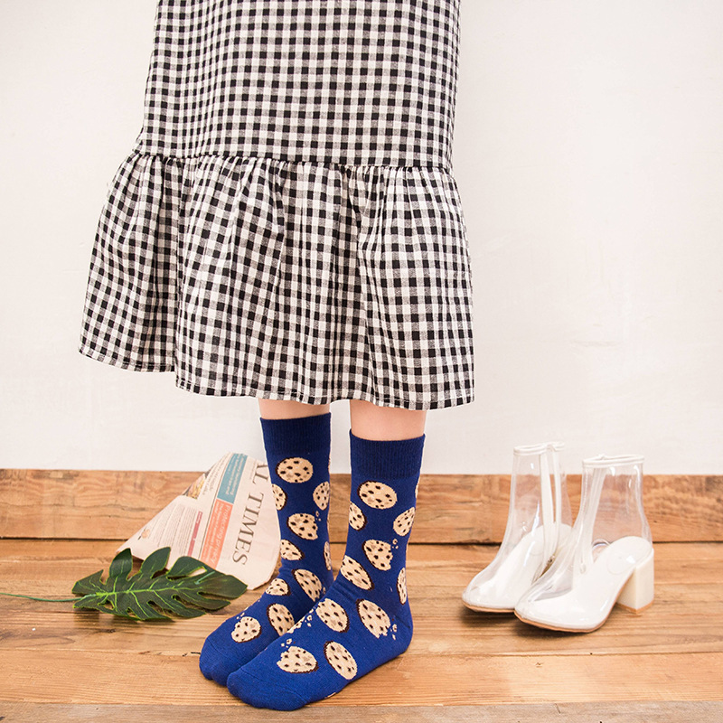 Aguacate chips huevo divertido color a juego de algodón media pantorrilla calcetines de moda europea y americana Harajuku calcetines de mujer