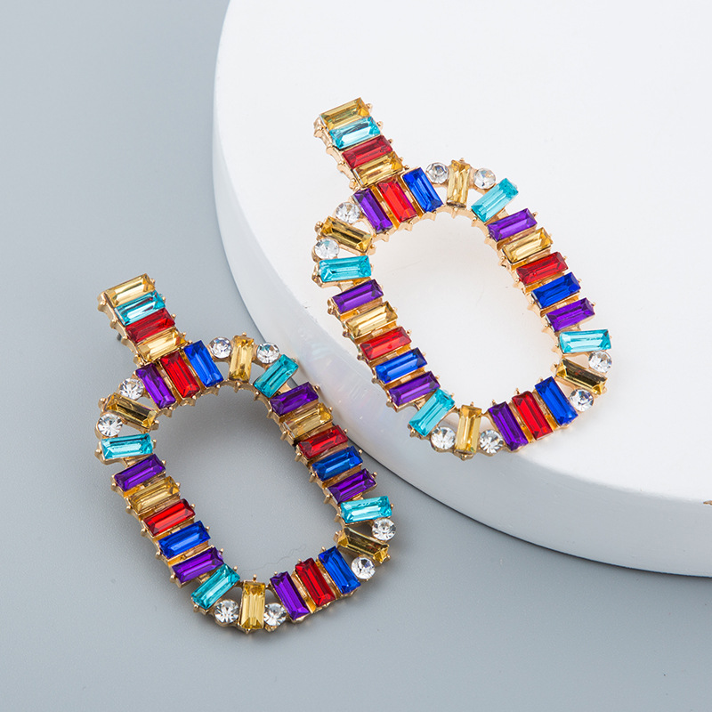 Fashion Simple Rainbow Earrings Alloy Diamond Square Color Acrylic Female display picture 2